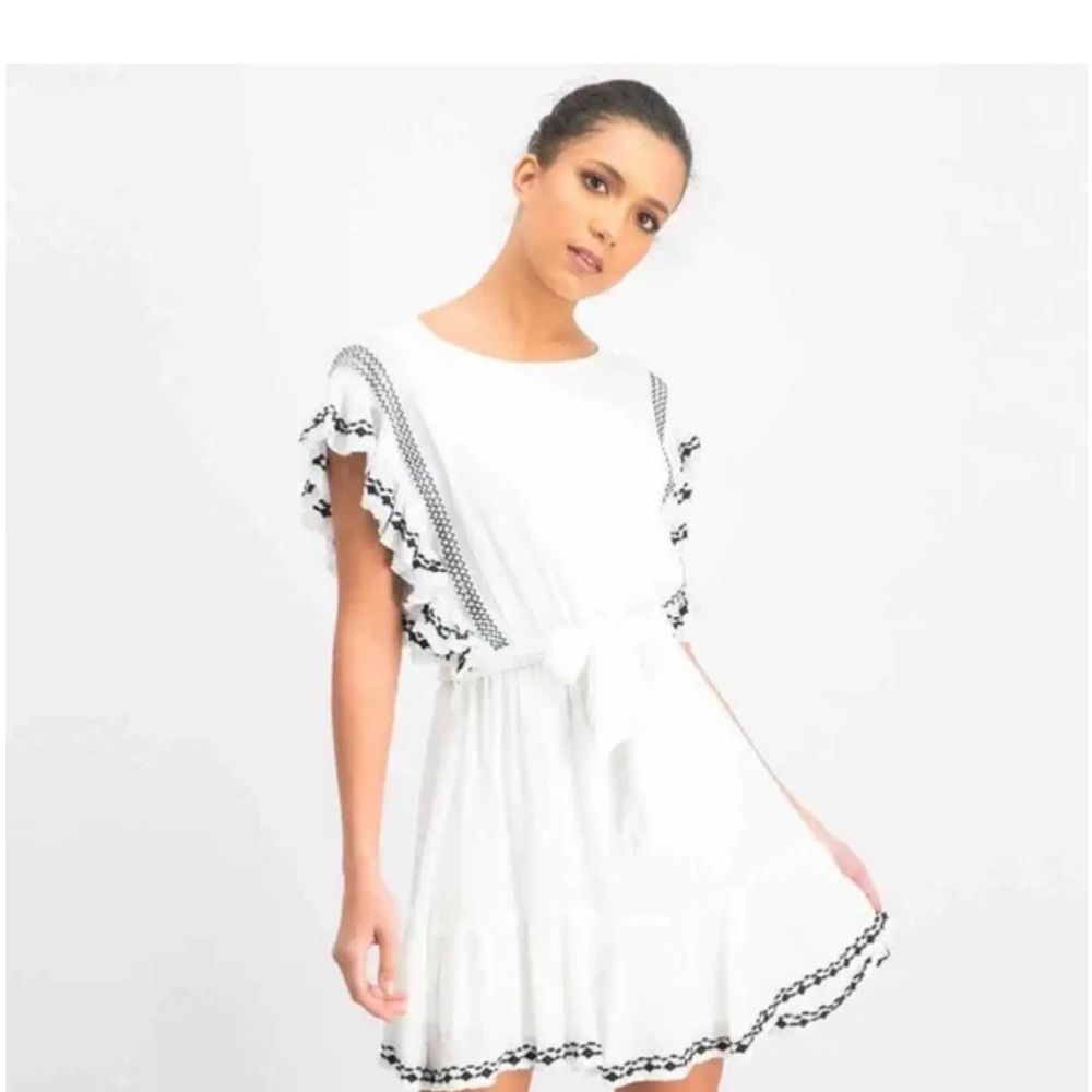 Free people Weekend Brunch Embroidered Mini Dress Medium <missing waist tie> - Picture 2 of 8